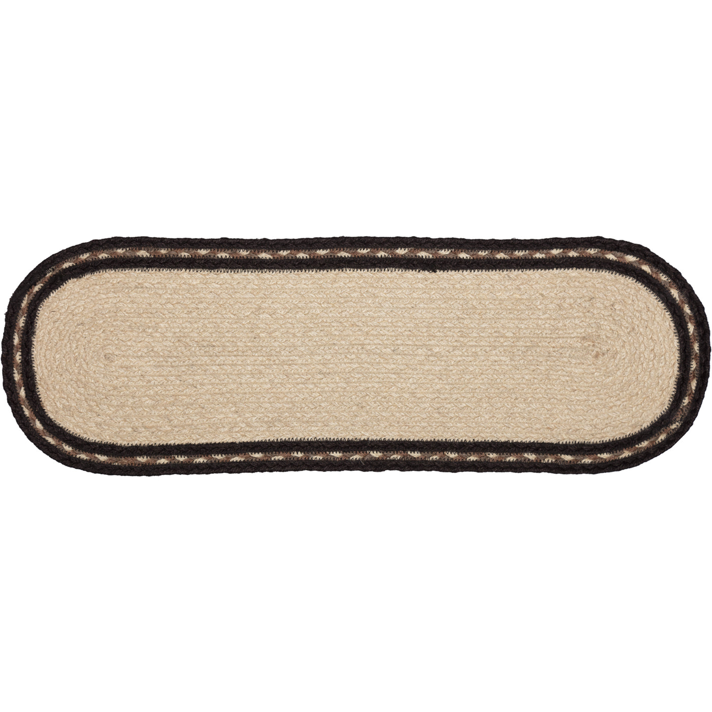 💙 Farmhouse Charcoal And Creme Jute Oval Runner 8" x 24"