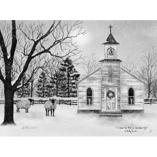 💙 Billy Jacobs I Heard The Bells On Christmas Day Black and White 12" x 16" Canvas Print