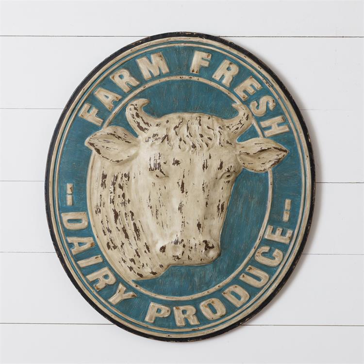 Farm Fresh Dairy Produce Distressed 23.5" Metal Sign