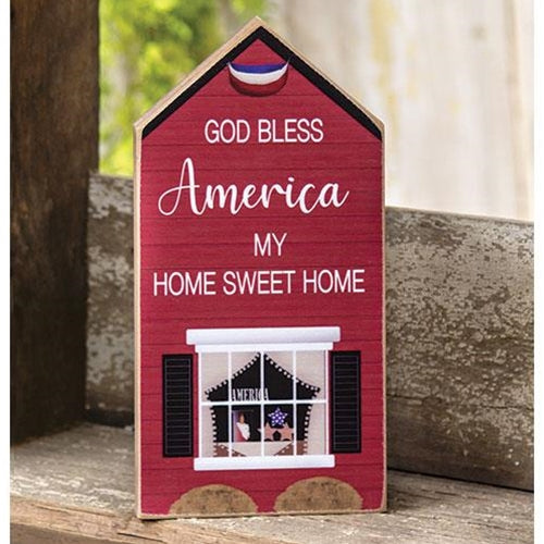 💙 God Bless America My Home Sweet Home House Shaped Shelf Sitter