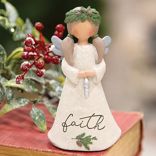 💙 Faith Winter Greenery Resin Angel Figurine