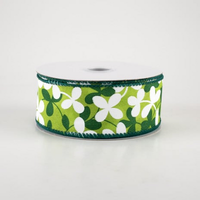 💙 Green and White Clovers St Patrick's Day Ribbon 1.5" x 10 yards