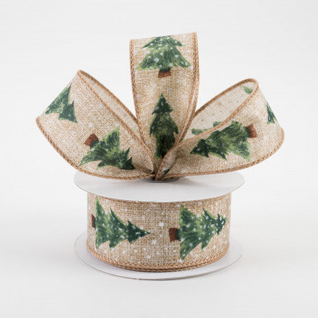 Snowy Sage Tree Natural Linen Ribbon 1.5" x 10 yards