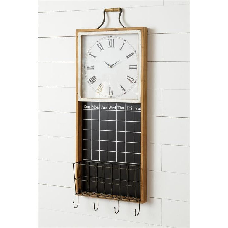 Clock With Chalkboard Calendar And Basket