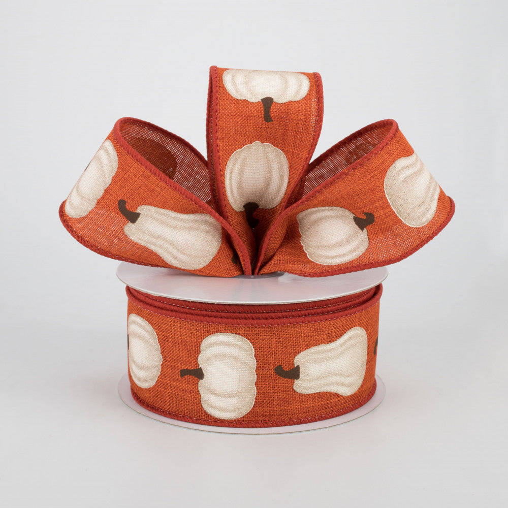 💙 Ivory Pumpkin on Rust Ribbon 1.5" x 10 yards