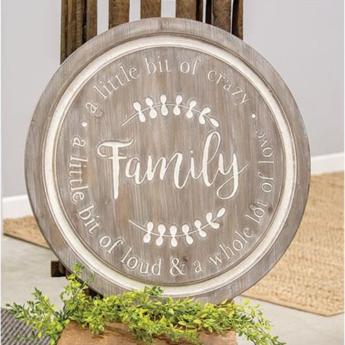 Distressed Family Phrases Engraved 22" Round Sign