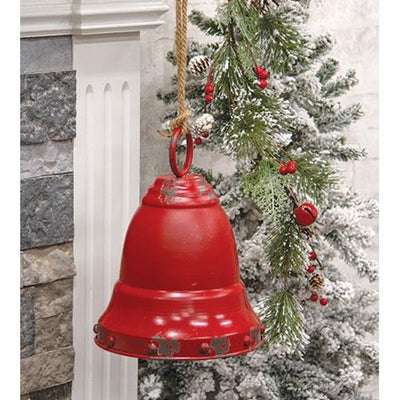 Distressed Red Metal Bell with Jute Hanger