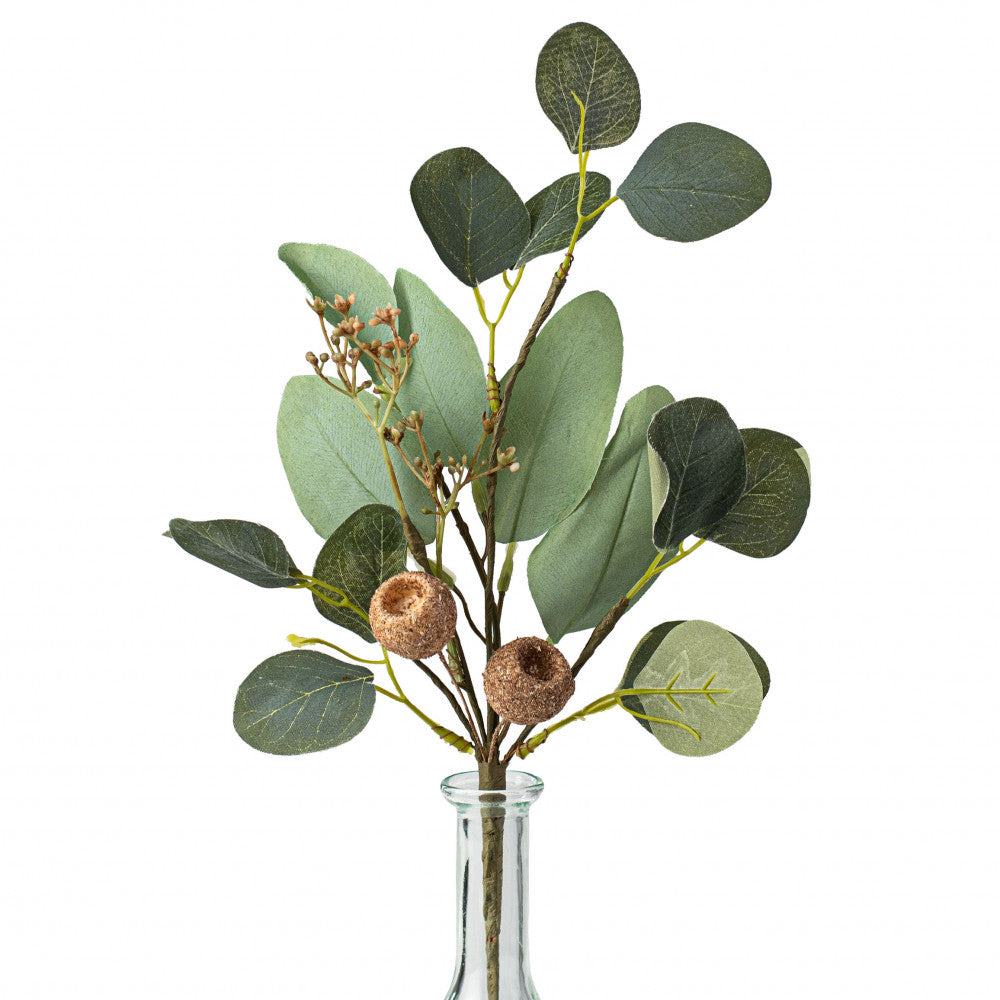 Silver Dollar Eucalyptus & Pod 15" Faux Foliage Pick
