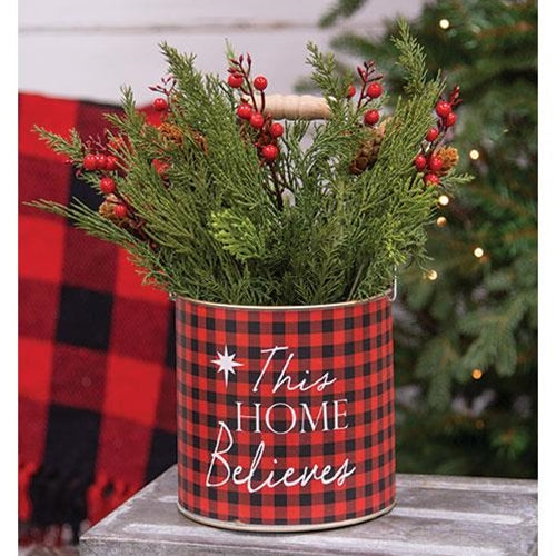 This Home Believes Red Plaid 6" Christmas Bucket