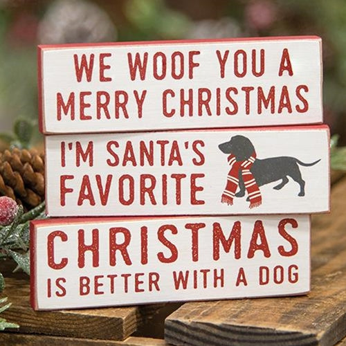 💙 Set of 3 Christmas Dog Thin Mini Block Signs