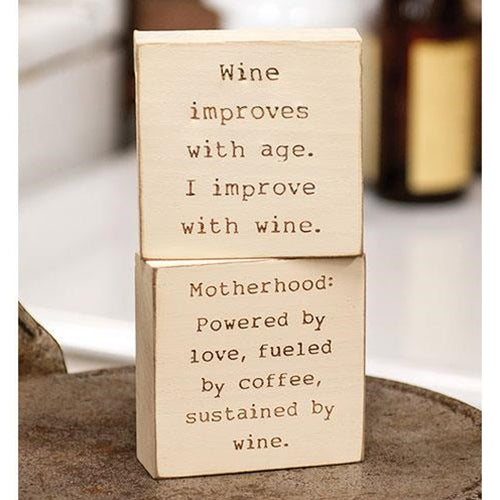 Set of 2 Motherhood and Wine Engraved Mini Blocks