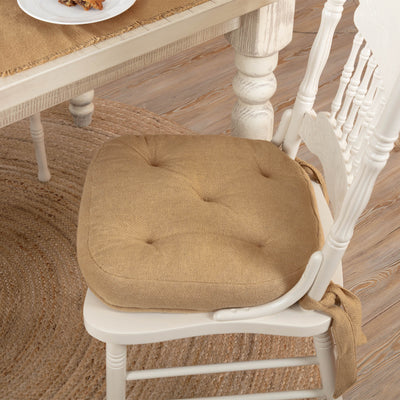 Burlap Natural Chair Pad With Tie Ons