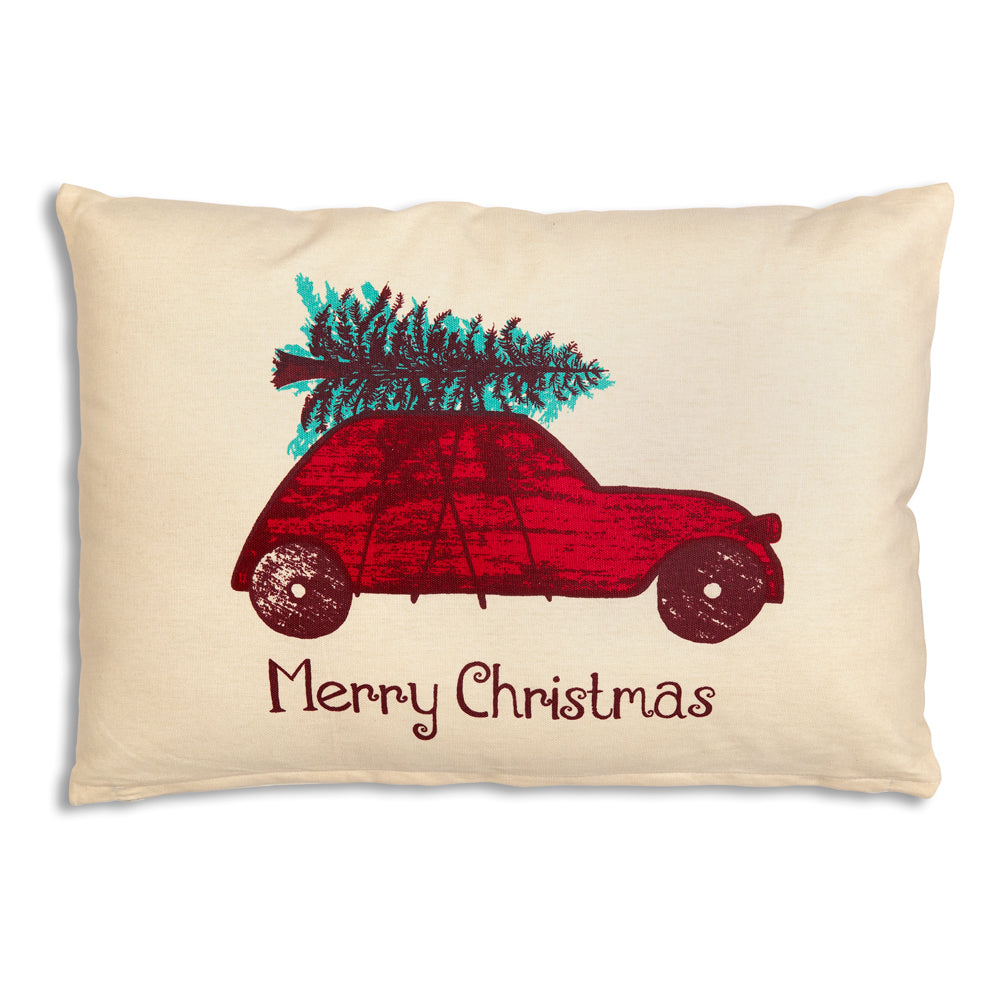 Christmas Car with Tree Throw Pillow