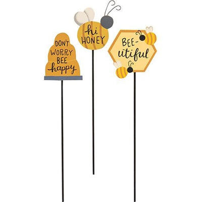 💙 Set of 3 Bee Happy Sentiment Picks