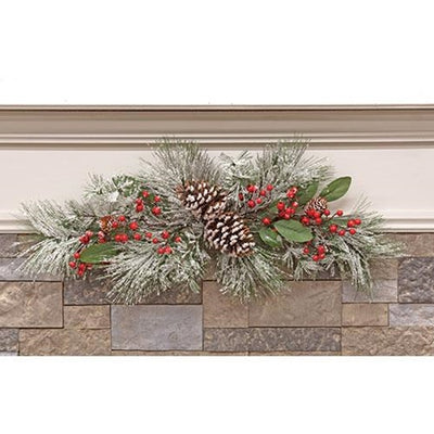 Snowy Long Needle Pine & Berry Faux Foliage Swag