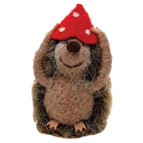 Felted Hedgehog with Mushroom Hat