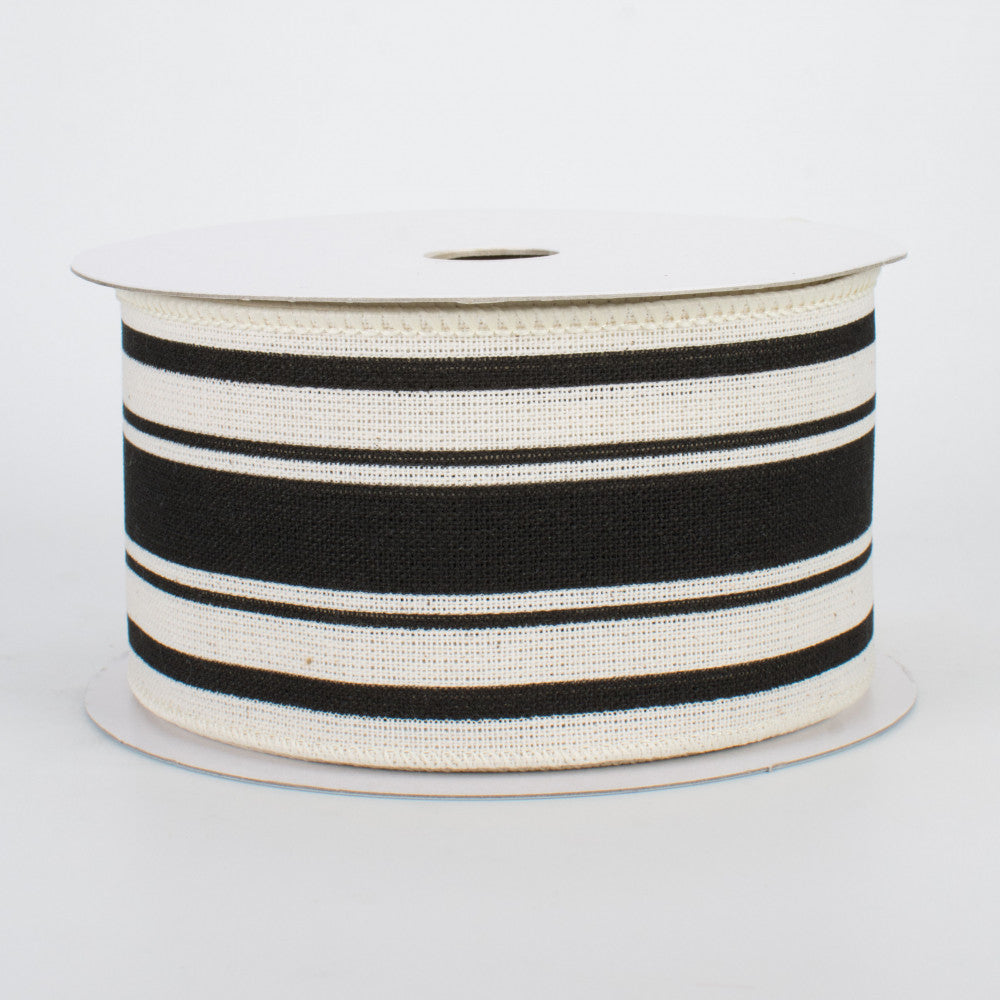 💙 Farmhouse Black and Cream Stripe Ribbon 2.5" x 10 yards
