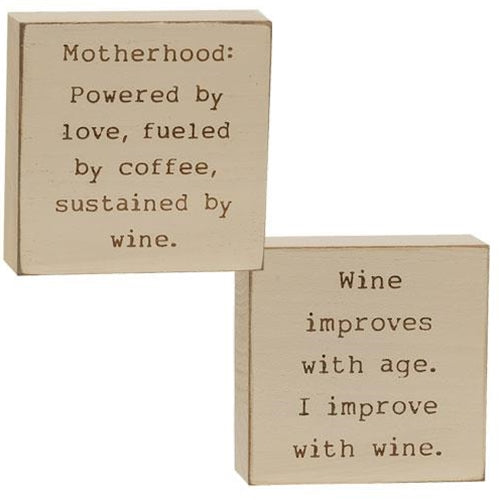 Set of 2 Motherhood and Wine Engraved Mini Blocks
