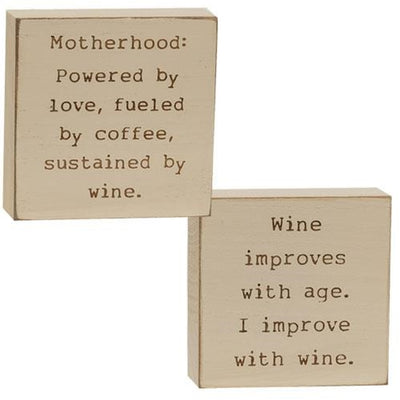 💙 Set of 2 Motherhood and Wine Engraved Mini Blocks