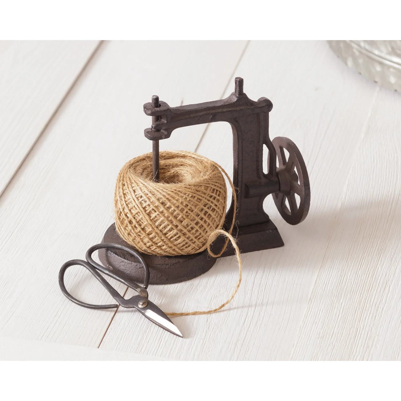 Cast Iron Sewing Machine Twine Holder with Scissors