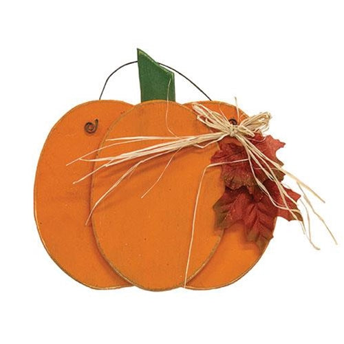 Large Hanging Layered Wooden Hanging Pumpkin With Leaf Accent