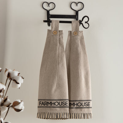 Set of 2 Sawyer Mill Charcoal Farmhouse Button Loop Kitchen Towels