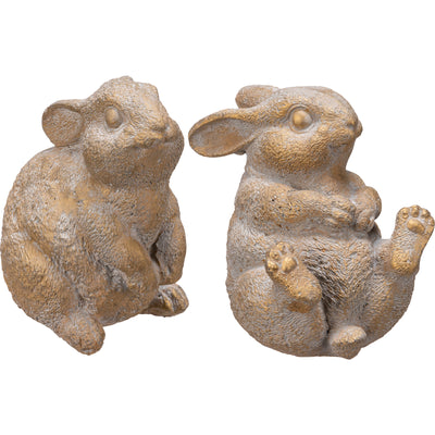 Cement Rabbit Figures Playing Bunnies Set of 2