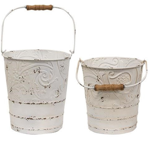 Set of 2 Cottage Chic Ornate Buckets – Blueberry Lane Shop