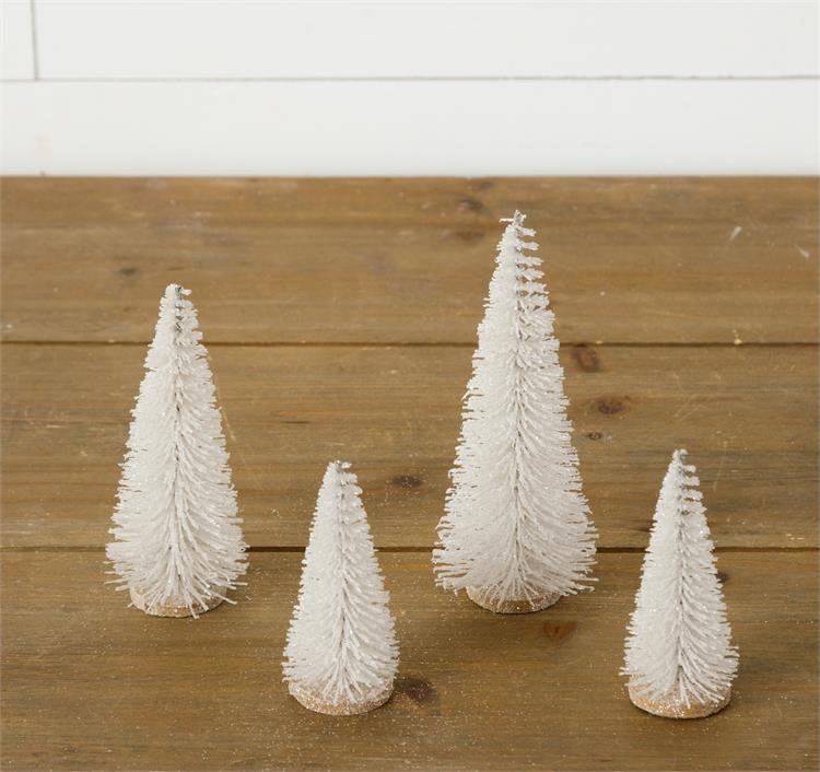 Set of 4 White Glitter Bottle Brush Trees