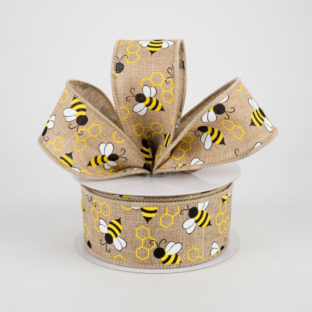 Mini Bumblebees Light Beige Ribbon 1.5" x 10 yards