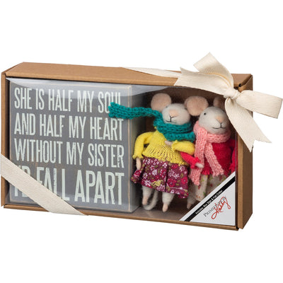 Without My Sister I'd Fall Apart Sign and Felt Mice Gift Set