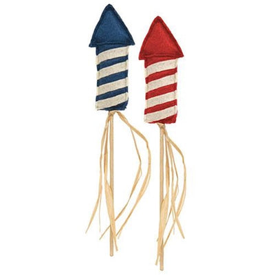 Set of 2 Felt Red And Blue Firecracker Stakes