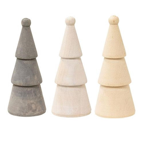 Set of 3 Farmhouse Colored Wooden 4" Christmas Tree