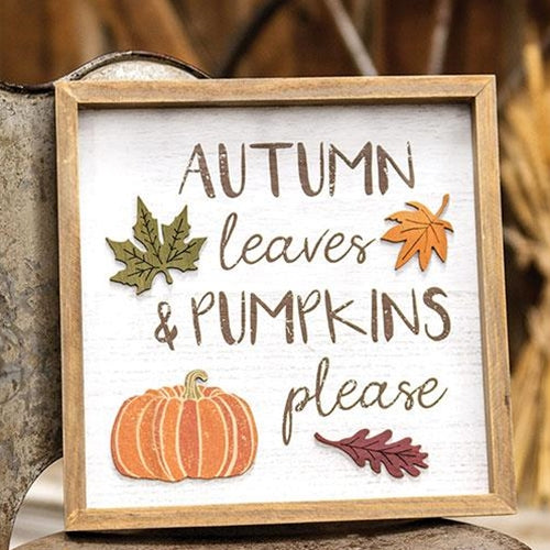 Autumn Leaves & Pumpkins Please Distressed Wooden Frame Sign