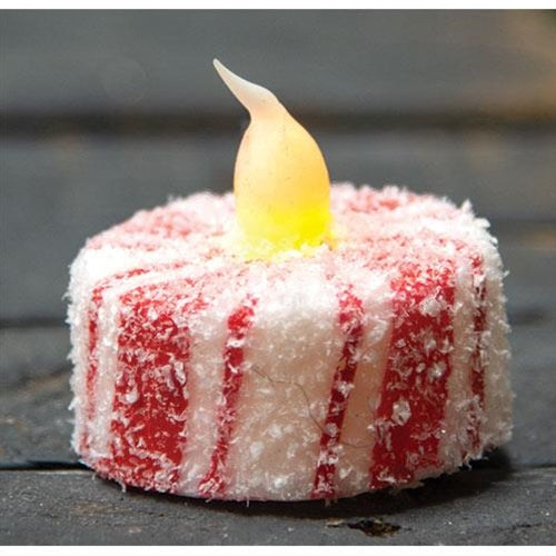 Glittered Candy Cane LED Battery Powered Tealight