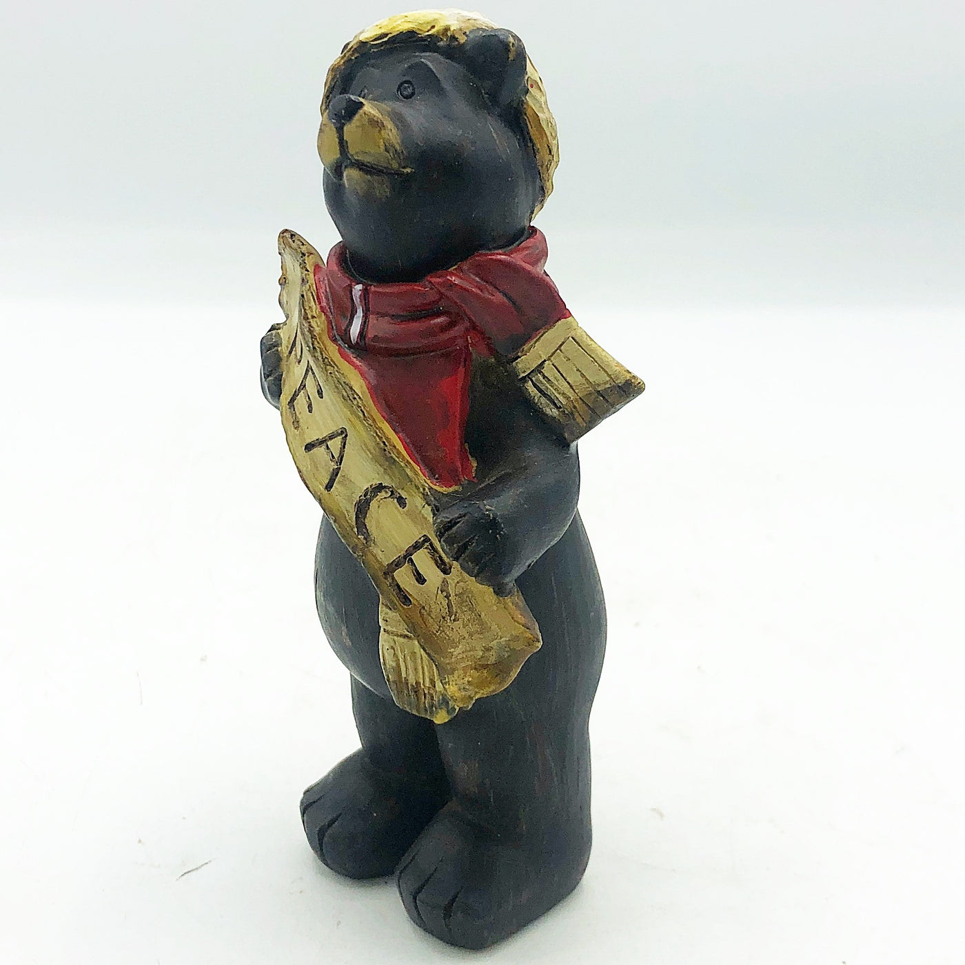💙 Black Bear with Peace Banner 5.5" Resin Figure