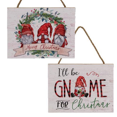 Set of 2 Christmas Gnome Wooden Signs