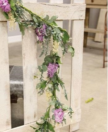 Shades of Lavender Wildflowers and Foliage 5 ft Faux Garland