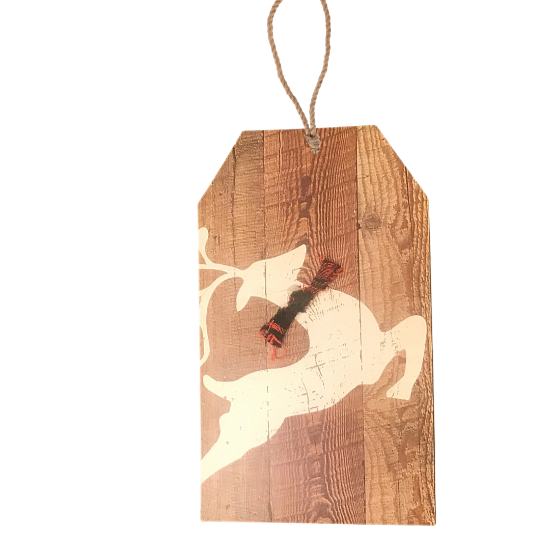 Decorative Christmas Reindeer Silhouette Tag with Jute Hanger