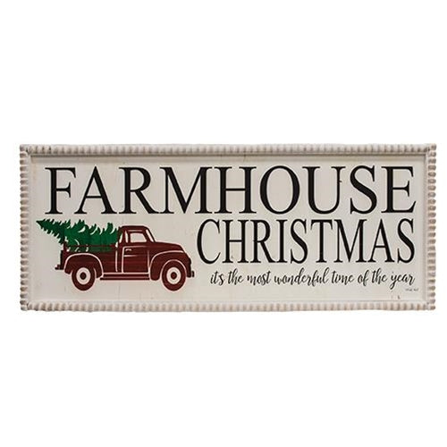 Farmhouse Christmas Truck Beaded 32" Wood Sign