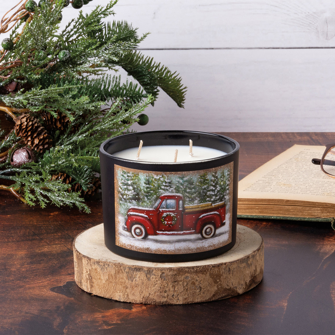 Red Truck Spruce Scented Christmas 14 oz Jar Candle