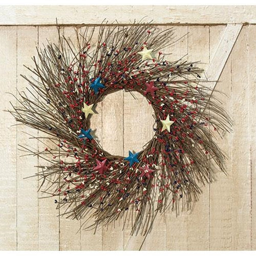 💙 Americana Pip Berry Sunburst 24" Twig Wreath, 24"