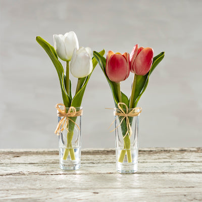 Cream Mini Tulip 8.5" H Faux Florals In Vase