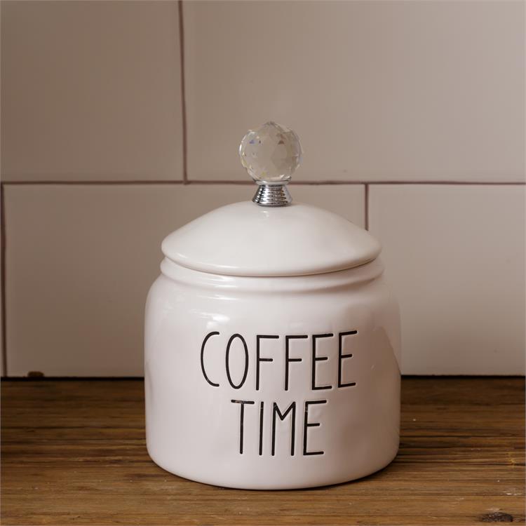 Coffee Time White with Black Text Canister