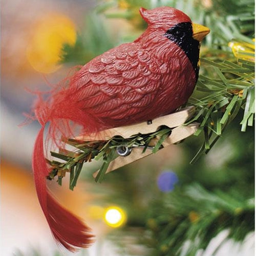 Cardinal with Feather Tail Clip Ornament