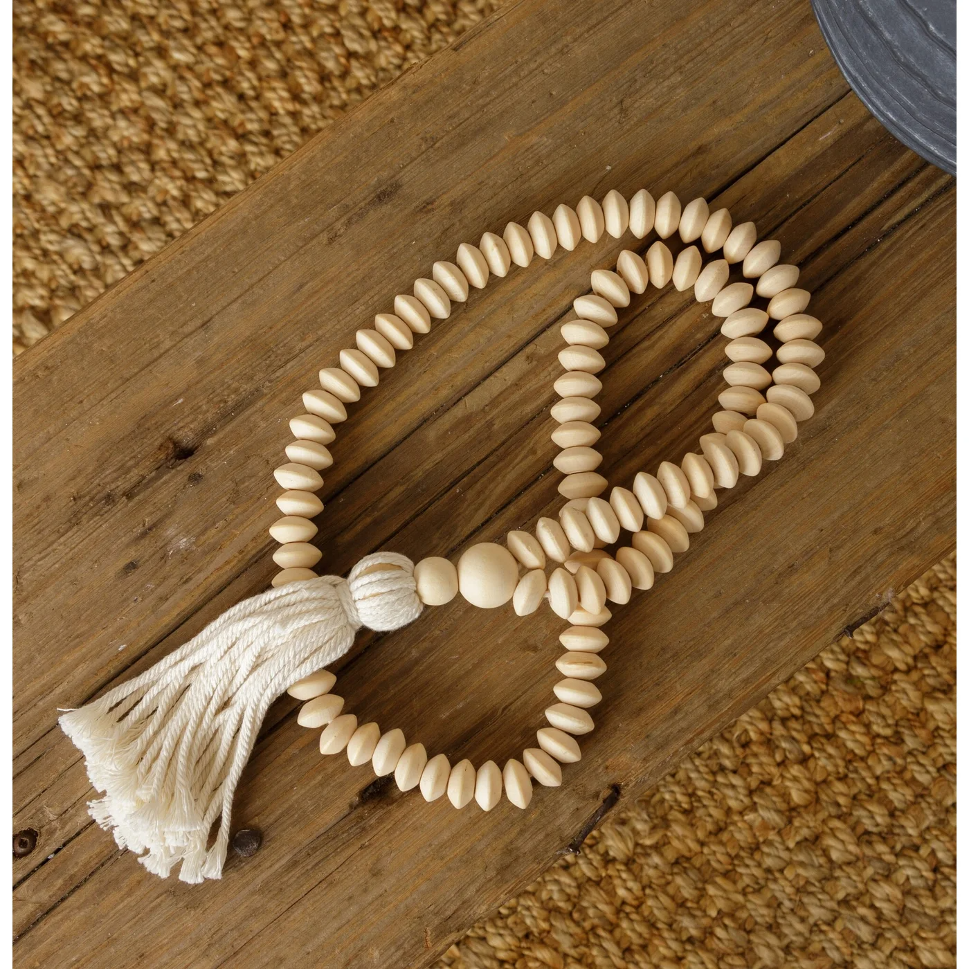 Cream Colored Wooden Farmhouse Beads 26" Long