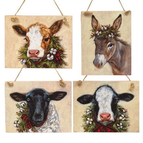 Set of Four Christmas Farm Animals Ornaments