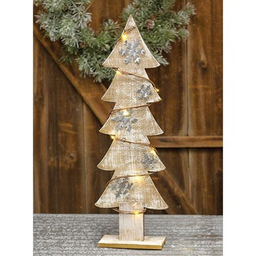 Wood and Galvanized Snowflake Tree with LED Lights 21" H