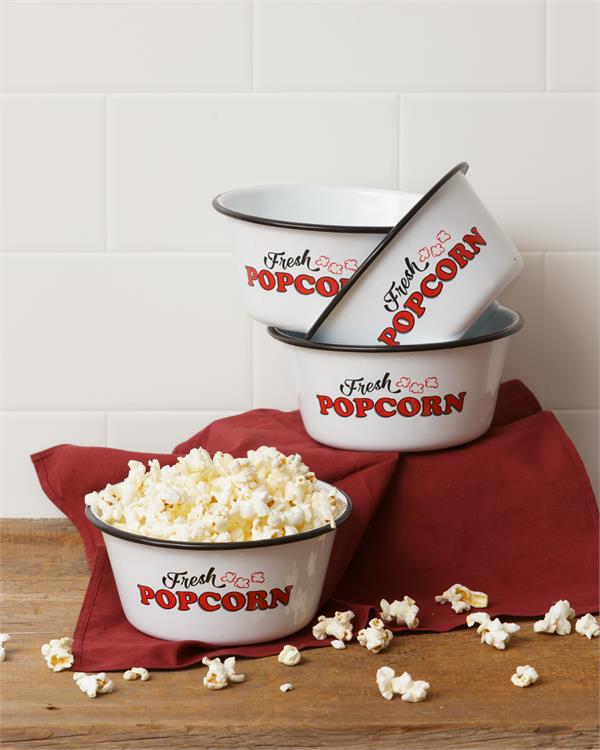 Set of 4 Fresh Popcorn Enamelware Bowls