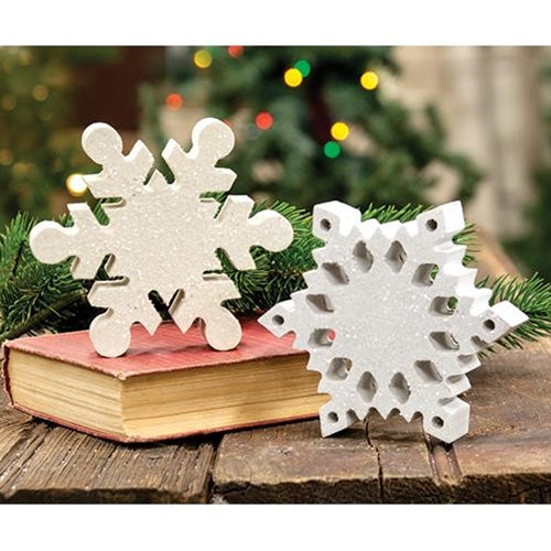 Set of 2 Wood Snowflake Sitters